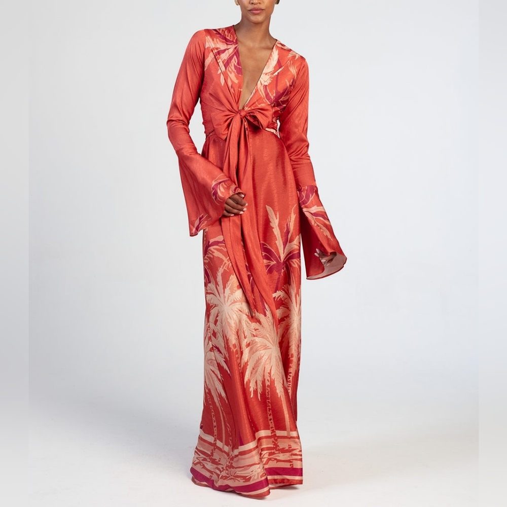 Burnt Orange-Red Tie-Front Top